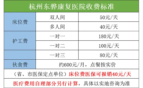 杭州东骅康复医院收费价格